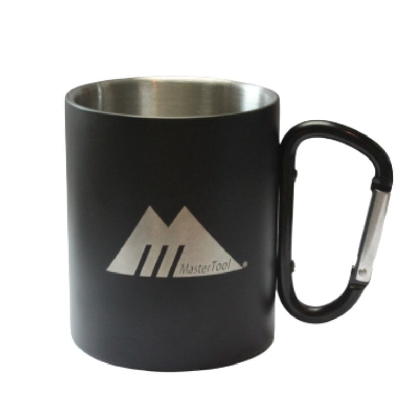 雙層不銹鋼杯300ml，不銹鋼杯-連黑色登山扣，咖啡杯，耐高溫咖啡杯，家用防摔水杯。戶外便攜杯子