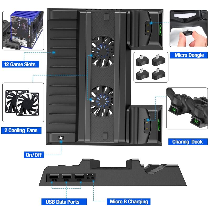 Fans for PS4 PS4 Pro PS4 Slim Console Vertical Cooling Stand LED Dual  Charger PS4 Cooling Fan Cooler for Sony Playstation 4 適用於PS4 的風扇PS4 Pro PS4  Slim 控制台垂直冷卻支架