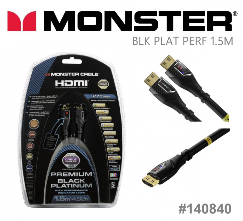 140840 Monster UltraHD Black Platinum Ultimate High Speed HDMI Cable  4.92ft/ 1.5m - HD Life 高清生活