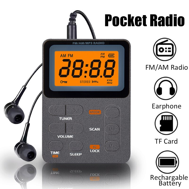 Pocket AM FM Radio Portable LCD Display Radio Receiver Mini MP3 Player with  Earphone Universal Walkman Support TF - 博實電器