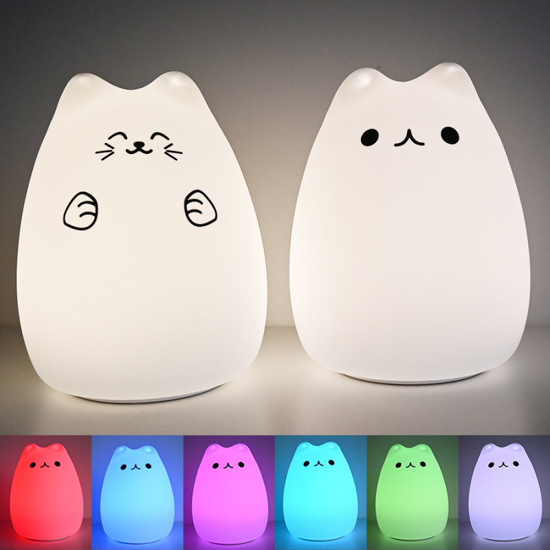 Cat LED Night Light Touch Sensor Colorful Nursery USB Rechargeable Cartoon  Silicone Lamp Bedroom for Chil - 博實電器