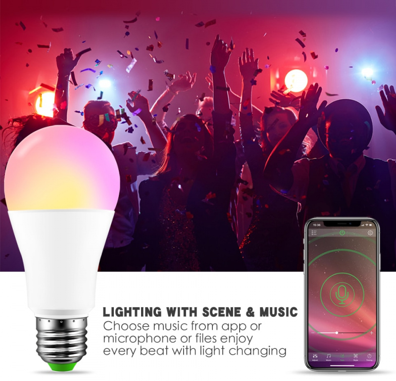 LED Smart Bluetooth-Compatible Light Bulb E27 15W RGB Color Changing Lights  Adjustable APP Control IOS Android Lampada - 博實電器