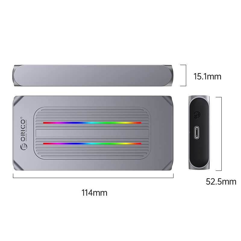 ORICO Multi-Color Glowing RGB Gaming Style M.2 NVMe Gen2 10Gbps SSD Enclosure [M2R1-G2][2色]