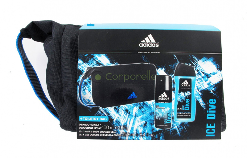 ADIDAS Ice Dive Deo Body Spray + Shower Gel + Pouch 3Pcs Set - PERFUME  STATION
