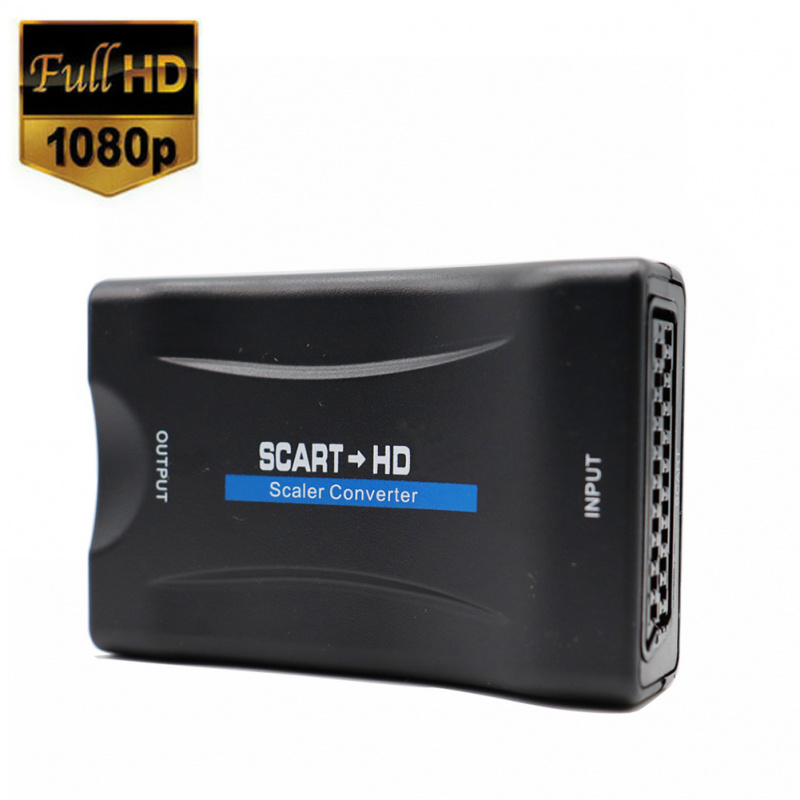 1080P SCART HDMI 兼容視頻音頻轉換器，帶USB 電纜，用於HDTV Sky Box DVD 電視信號升級轉換器- 支持電子消費券