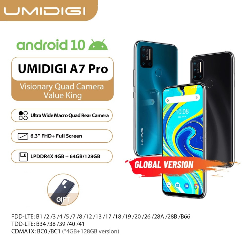 全球版UMIDIGI A7 Pro 智能手機6.3 FHD+ 全屏4GB RAM 128GB ROM Helio P23 Octa Core  Android 10.0 16.0MP NFC - 黑石矩陣數碼科技
