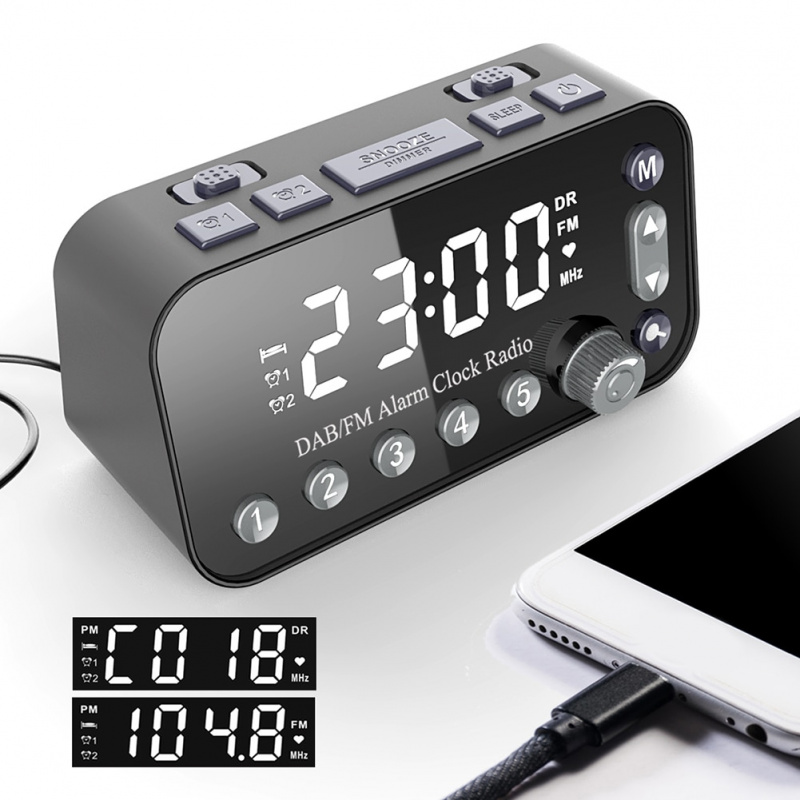 Digital Alarm Clock DAB FM Broadcasting Radio Dual USB Charging Port LED  Display Adjustable Alarm Volume Alarm Clock for Europe - 精仕數碼