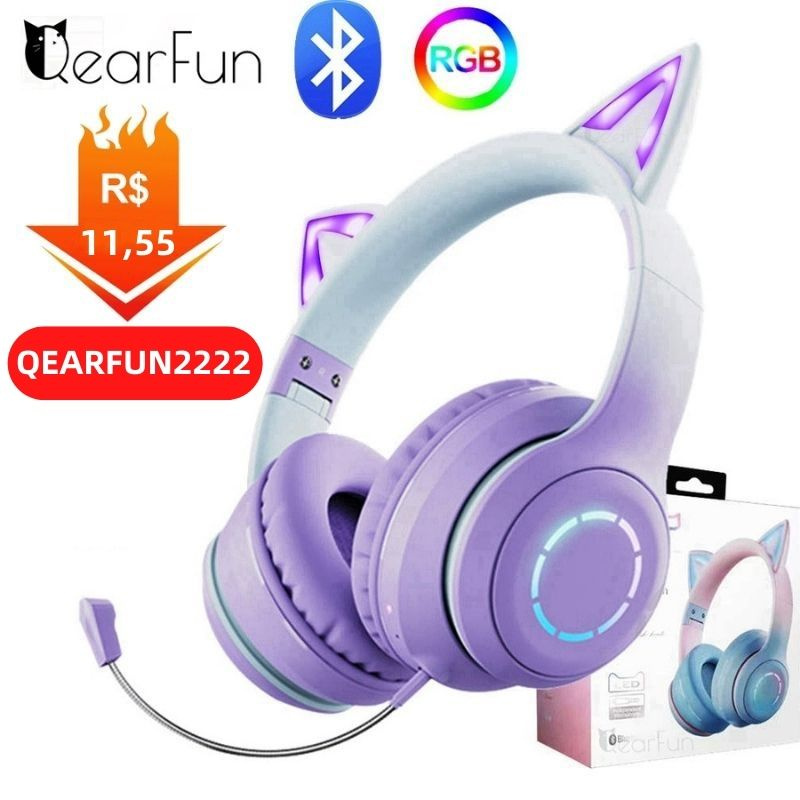 Pink Cat Ear Headphones Wireless Bluetooth Headset Gamer Girl Over ear  Headphones With Mic RGB Helmets Stereo Music Earphone - 鼎新環球數碼