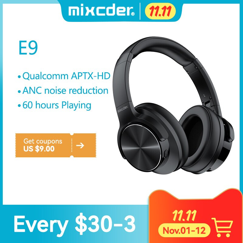 Mixcder E9 ANC 耳機，帶APTX HD 主動降噪60 小時藍牙耳機HiFi Deep Bass 帶麥克風，適用於智能手機- 恆創想影音數碼
