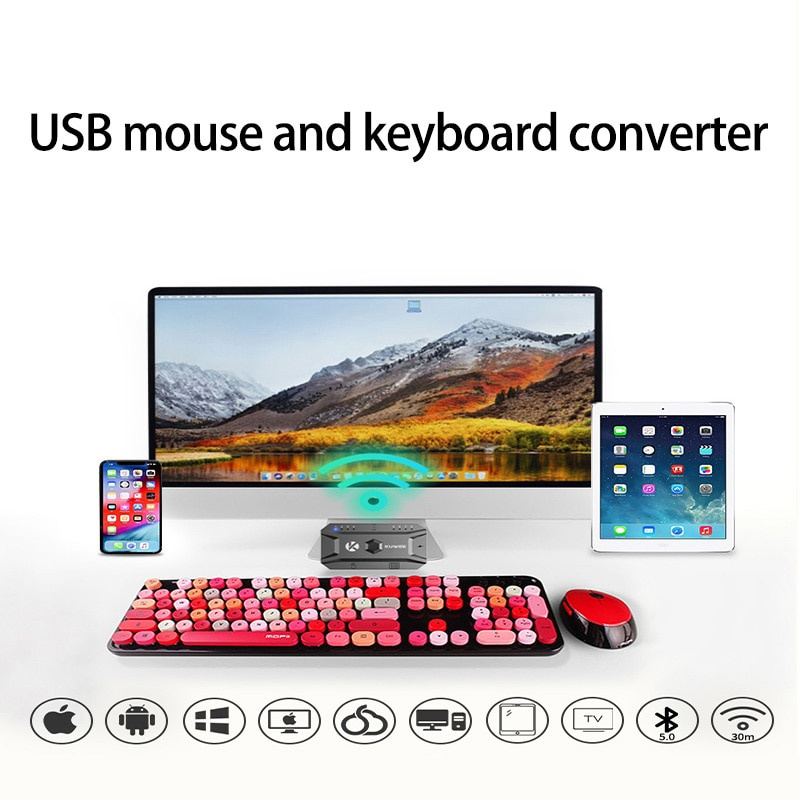 Keyboard Mouse USB Bluetooth 5.0 Converter From Wired to Wireless Adapter  Support 8 Devices For Tablet,Laptop,PC,Mobile,USB Hub - 黑石矩陣數碼科技