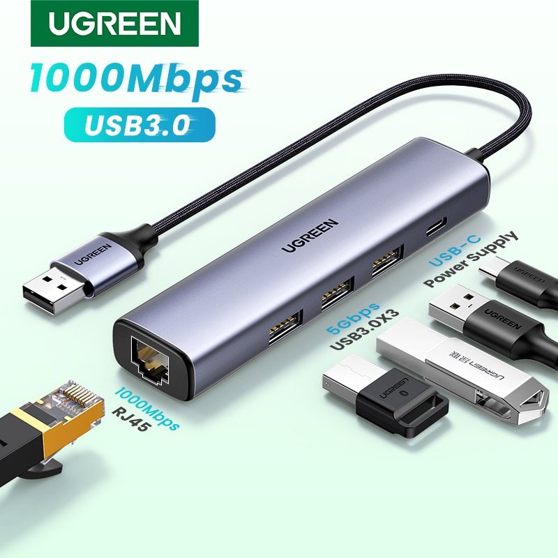 UGREEN USB Ethernet USB3.0 Lan 1000Mbps Ethernet Adapter USB RJ45 USB HUB  For Laptop Xiaomi Mi Box S E - LUCAS 商品總匯
