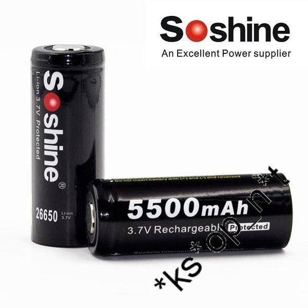 Soshine 26650 5500mAh 3.7V Protected Battery 有保護帶保護板鋰電池- 原裝正貨- MPower  Technology Company