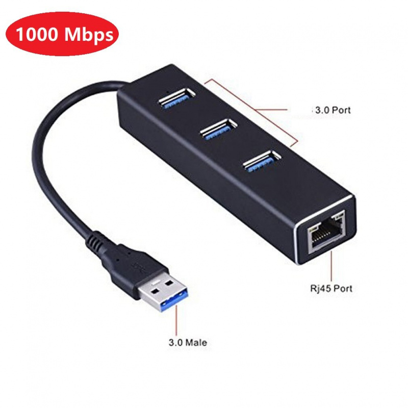 1000Mbps USB Gigabit Ethernet Adapter 3 Ports USB 3.0 HUB USB to Rj45 Lan  internet Network Card for Macbook Mac Desktop - LUCAS 商品總匯
