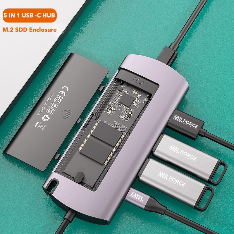 USB-C HUB with M2 SSD Case NFGG Enclosure Design Support Multi usb port 4K  HDMI 1000Mbps Ethernet PD for laptop MacBook Phone - 健康營