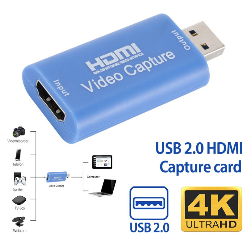4K 1080P USB 採集卡HDMI 兼容視頻採集卡記錄盒適用於PS4 DVD 攝像機攝像機錄製直播- 江海電腦