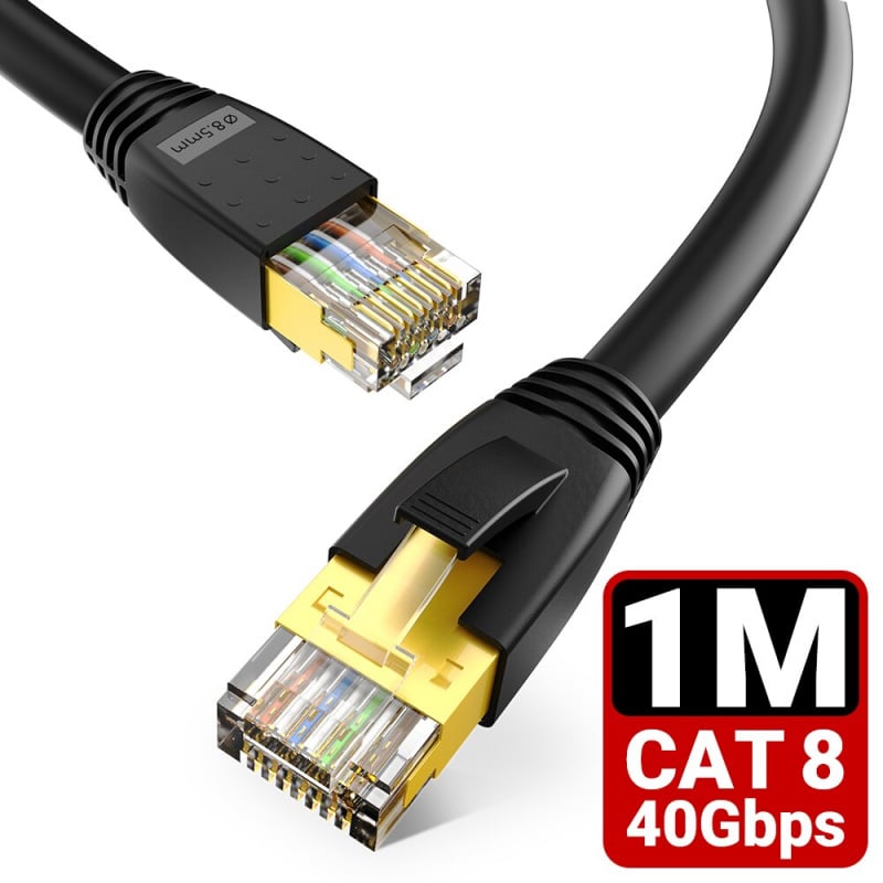 AMPCOM 1M Cat 8 Ethernet Cable, Heavy Duty Internet Network Cable, High  Speed 40Gbps RJ45 LAN Cable for Indoor Outdoor - HAPPY521