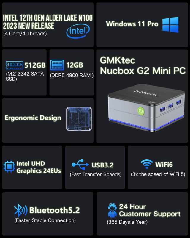 GMK NucBox G2 MINI PC (Intel N100/12GB/1TB/WIN11 PRO)