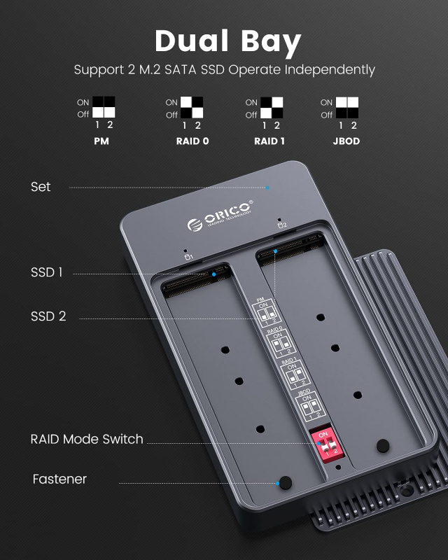 ORICO USB 3.1 Gen.2 雙盤位 Dual-bay M.2 NGFF SATA SSD 外置盒 With Raid [M2N210-RC3]