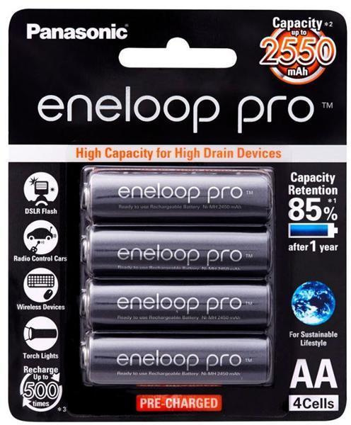 Panasonic eneloop Pro 2A /AA 充電池黑電2550mAh BK-3HCCE/4BT2 - Well Power 宏力科技