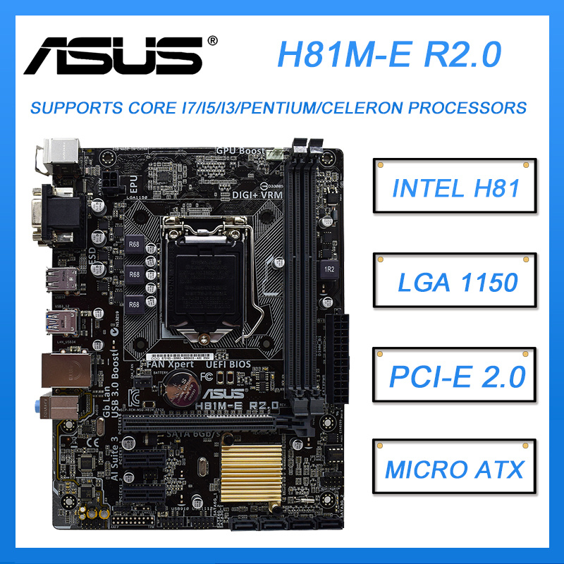 游戲主板1150 Motherboard ASUS H81M-E R2.0 Motherboard LGA 1150 DDR3 Intel H81  16GB PCI-E 2.0 USB3.0 Micro ATX For Core i5-4430 cpus - GAME START