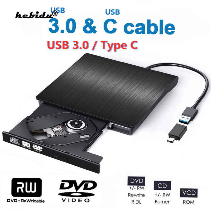 影碟機External DVD Type C Cable USB 3.0 External DVD Drive CD DVD RW Drive  Writer Burner Optical Player Compa - 恆創想影音數碼